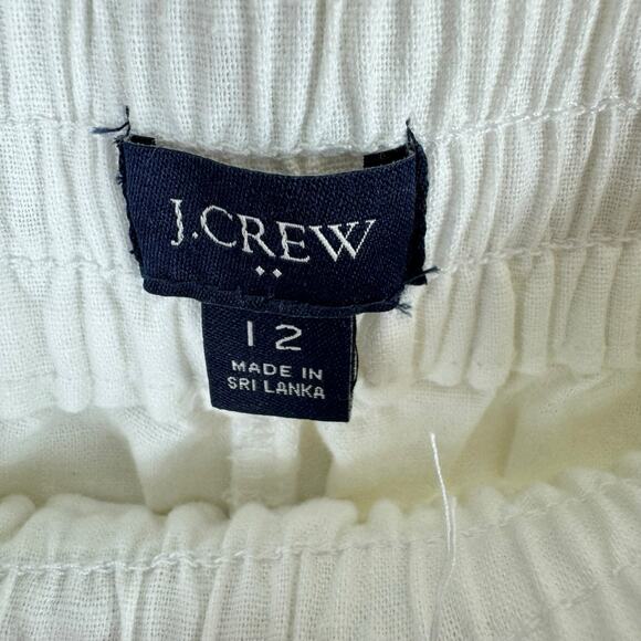 J. Crew White Elastic Waist Cuffed Cropped Lightweight Linen Cotton Pants Sz 12 - Picture 6 of 8